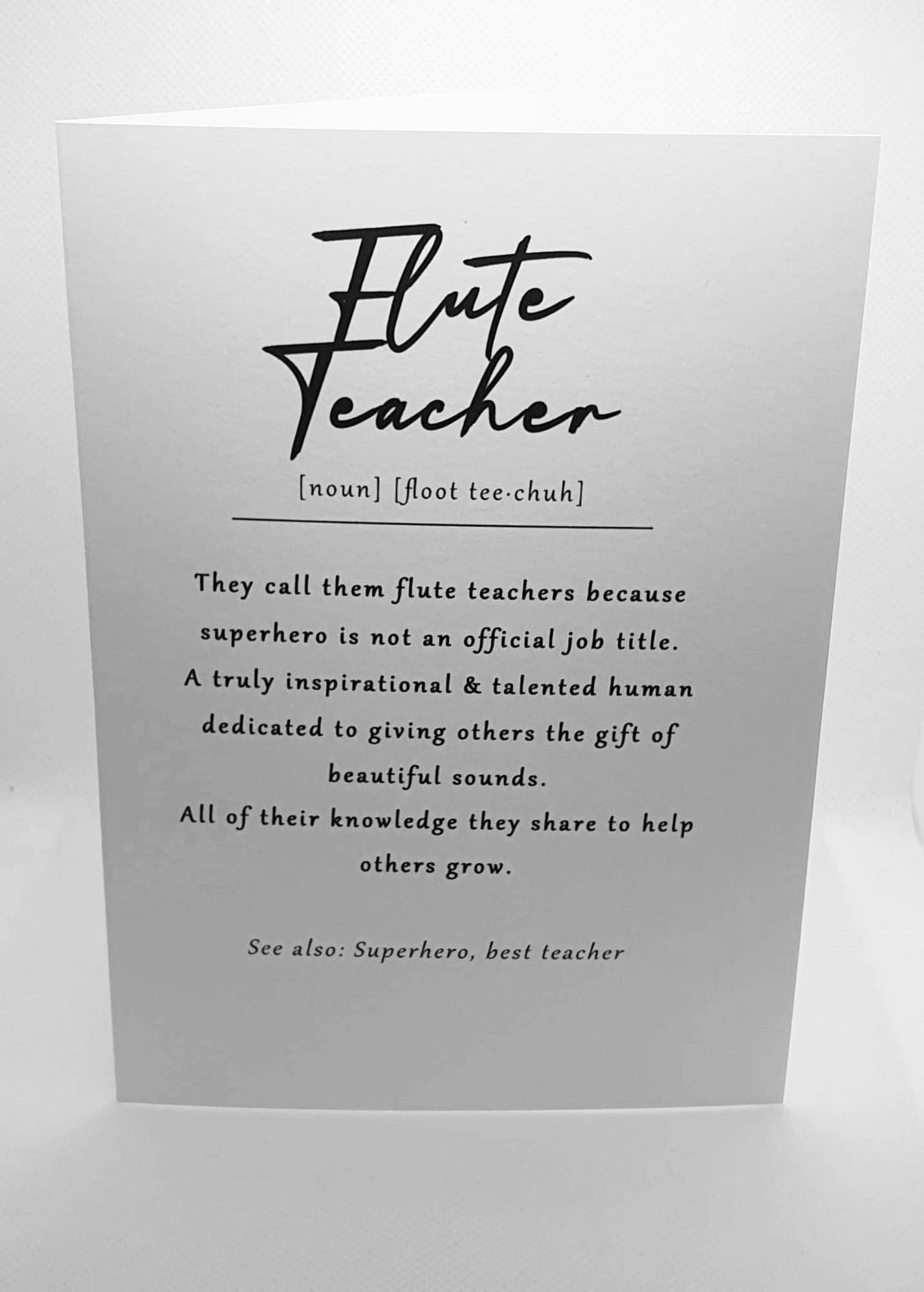 Flute Teacher Definition Card Flute Tutor Thank You Card Etsy