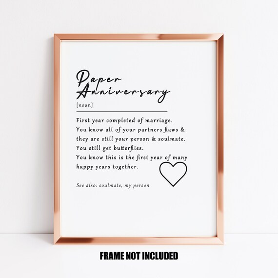 Paper Anniversary Definition Print, Paper Anniverary Gift, First