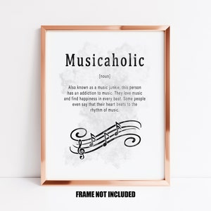 Tarjeta de felicitación de definición musicaholic o impresión de arte, regalo para amante de la música, tarjeta para músico, decoración de la sala de música, arte musical, tarjeta de cumpleaños musical