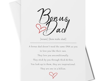 Bonus dad definition card, card for stepfather, card for stepdad, like a dad card, fathers day card, adoptive father card, thank you stepdad
