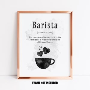 Carte de définition de barista ou impression d'art, cadeau pour barista, carte pour barista, impression murale de café, décoration de café, cadeau de collègue de café