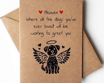 Dog heaven card, dog sympathy card, dog remembrance card, dog bereavement card, pet loss, dog angel, pet sympathy card, dog in heaven card