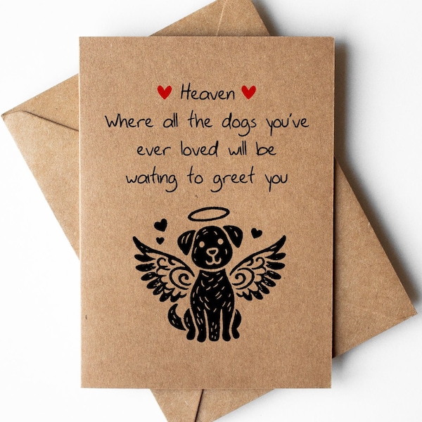 Dog heaven card, dog sympathy card, dog remembrance card, dog bereavement card, pet loss, dog angel, pet sympathy card, dog in heaven card