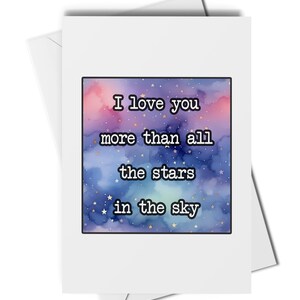 Carte ou impression d'art Je t'aime plus que toutes les étoiles dans le ciel, carte Je t'aime, carte sentimentale, souvenir, décoration de chambre d'enfant, décoration de chambre à coucher