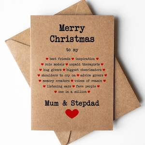 Carte de Noël pour maman et beau-père, carte de Noël de sa belle-fille, carte de Noël de son beau-fils, carte de Noël des beaux-parents, carte bonus pour papa