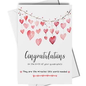 Felicitaciones por el nacimiento de su tarjeta de cuatrillizos, tarjeta de cuatrillizos recién nacidos, cuatrillizos de bebés, cuatrillizos arcoíris, tarjeta de bebés milagrosos
