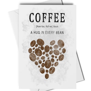 Carte de voeux café, carte d'amateurs de café, carte de définition de café, carte de grains de café, carte d'anniversaire de café, carte de café vierge, accro au café