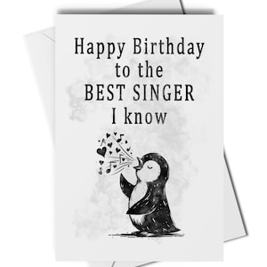Tarjeta de feliz cumpleaños al mejor cantante que conozco, tarjeta de feliz cumpleaños para vocalista, tarjeta de cumpleaños para cantante, regalo para un cantante, tarjetas de pingüino