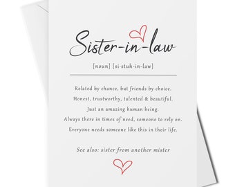Sister-in-law definition card, sister-in-law birthday card, sister-in-law card, sister-in-law gift, sister from another mister card