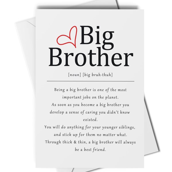 Big brother definition card, card for big brother to be, big brother appreciation card, birthday card for big brother, brother announcement