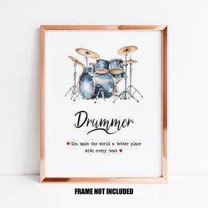 Drummer art print, gift for drum player, gift for drummer, room decor for drummer, musicians gift, room decor for musician, drum kit art