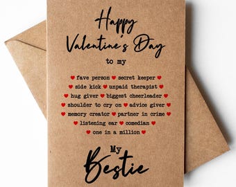 Cute Valentines Card for Bestie, Friendship Card, Galentines Day card, best friend Valentine's Day card, Friendship love card, BBF Valentine