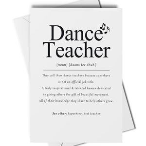 Carte de définition de professeur de danse, carte de professeur de danse de remerciement, carte de professeur de ballet, carte de professeur de claquettes, carte de professeur de zumba, carte de professeur de hip hop