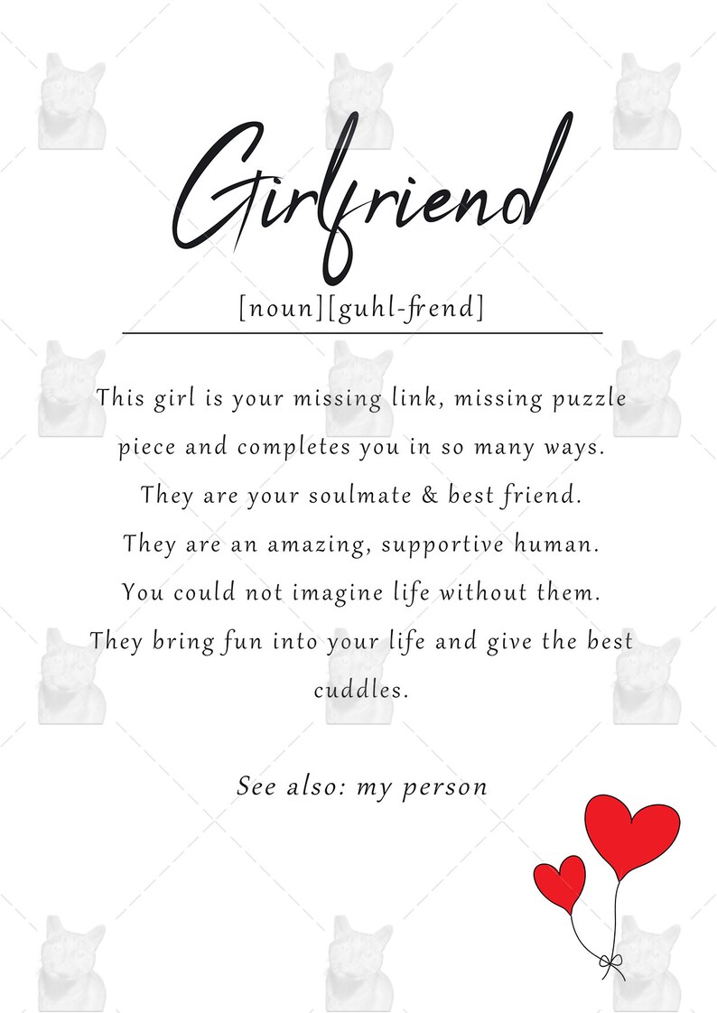 Girlfriend Definition Card, Girlfriend Valentines Day Card, Girlfriend ...
