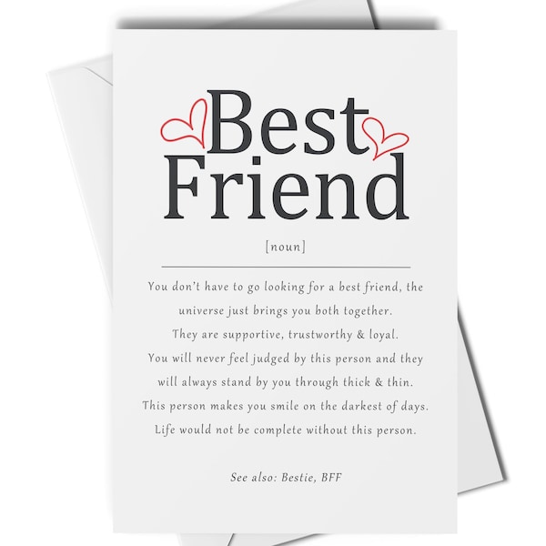 Best friend definition card, best friend card for any occasion, best friend appreciation, bestie card, bff card, best friend birthday card