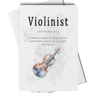 Tarjeta de felicitación de definición de violinista, tarjeta para violinista, tarjeta para estudiante de violín, tarjeta para profesor de violín, tarjeta de felicitación en blanco de violín