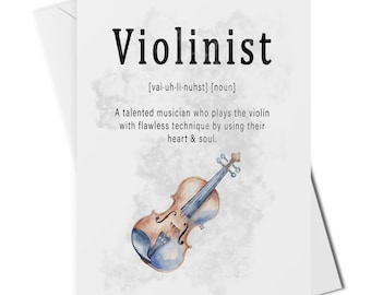 Violinist definition greetings card, card for violin player, card for violin student, card for violin teacher, violin blank greetings card