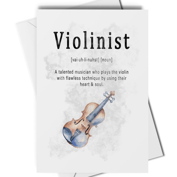 Violinist definition greetings card, card for violin player, card for violin student, card for violin teacher, violin blank greetings card