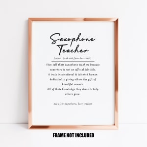 Carte de définition de professeur de saxophone ou impression d'art, cadeau pour professeur de saxophone, cadeau pour professeur de musique, cadeau pour joueurs de saxophone, carte pour musicien