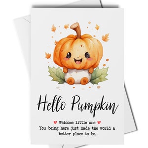 Hola calabaza nueva tarjeta de bebé, tarjeta de bebé de octubre, Felicitaciones por el nacimiento de su tarjeta de bebé, tarjeta de recién nacido, tarjeta de calabaza bebé, nuevo bebé