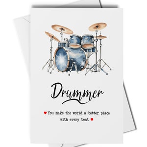 Tarjeta de felicitación de baterista con sobre, tarjeta para baterista, tarjeta de baterista, tarjeta con tambores para cualquier ocasión, tarjeta para músico, regalo de baterista