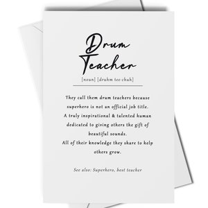 Carte de définition de professeur de batterie, carte pour professeur de batterie, carte de remerciement pour professeur de batterie, carte de professeur de musique, cadeau pour professeur de batterie, batteur