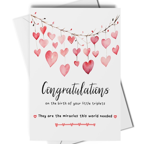 Congratualtions on the birth of your triplets card, newborn triplets card, baby triplets, rainbow triplets, miracle babies card, new parents