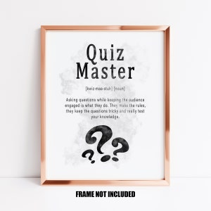 Tarjeta de definición de Quizmaster o impresión de arte, regalo para quizmaster, tarjeta para quizmaster, regalo para concurso, regalo de pub quizmaster, imagen de pared de pub