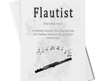 Flautist definition greetings card, card for flute player, flautist keepsake, card for flute teacher, flute student, flute birthday card