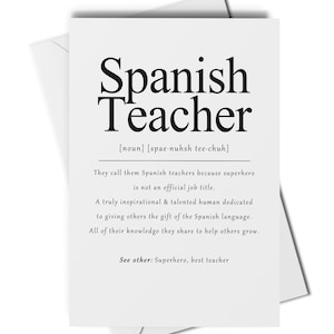 Spanish teacher definition card or art print, gift for Spanish teacher, card for Spanish teacher, thank you Spanish teacher card, classroom