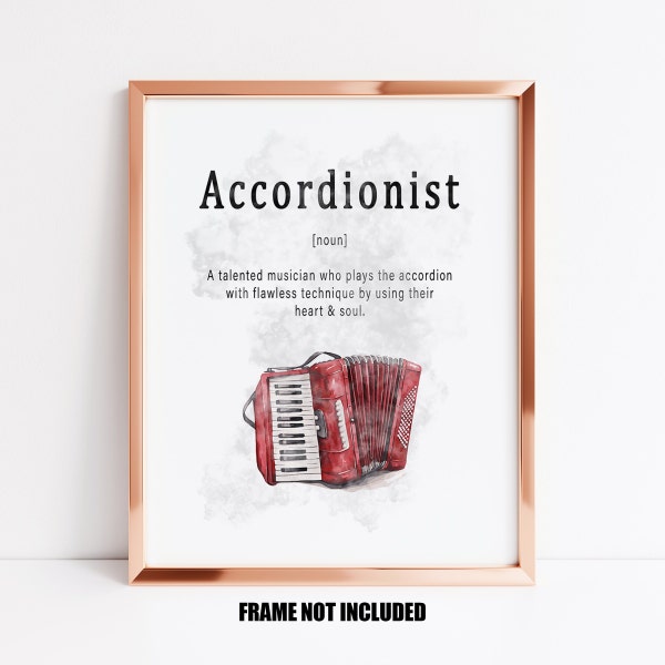 Accordionist definition art print, gift for accordion player, accordion decor, music room decor, gift for accordionist, accordion teacher