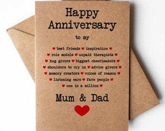 Carte d'anniversaire de maman et papa, carte d'anniversaire de parents aimants, de fille, de fils, anniversaire de mariage de parents