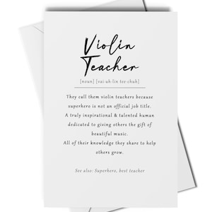 Tarjeta de definición de profesor de violín, tarjeta de profesor de violín de agradecimiento, tarjeta de tutor de violín, tarjeta para profesor de música, tarjeta de mejor profesor