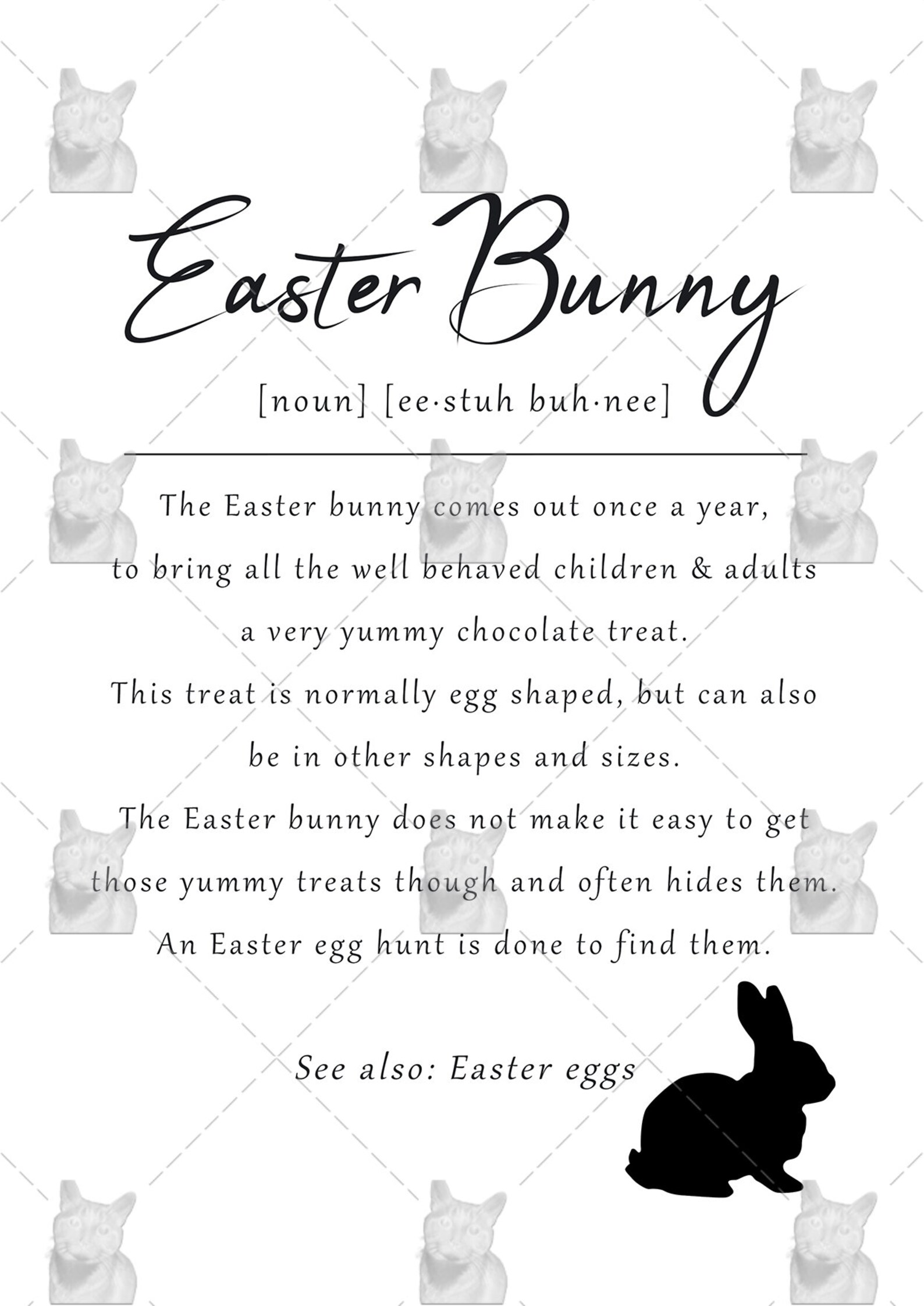 Easter Bunny Definition Card, Easter Card, Easter Egg Hunt Card, Easter