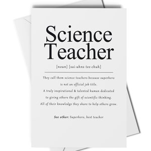 Tarjeta de definición de profesor de ciencias, regalo para profesor de ciencias, tarjeta de agradecimiento de fin de año escolar, tarjeta de agradecimiento para tutor de ciencias, tarjeta de fin de trimestre