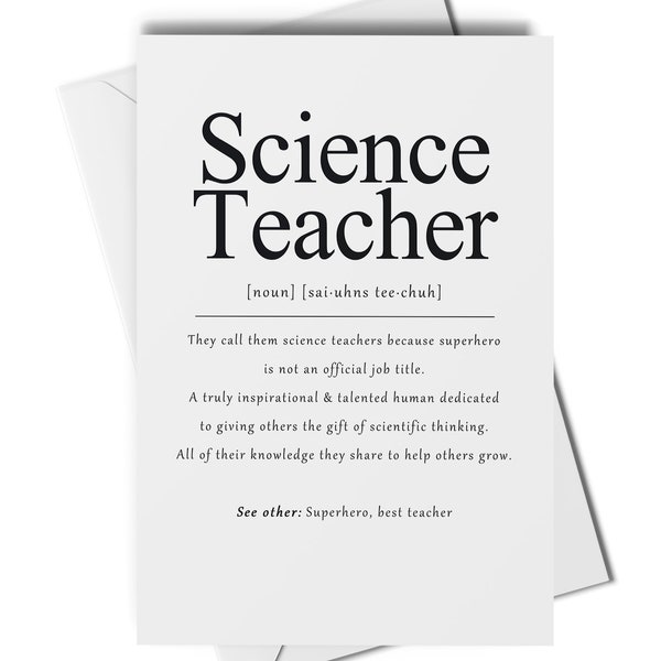 Science teacher definition card, science teacher gift, end of school year thank you card, science tutor thank you card, end of term card