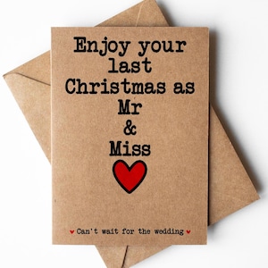 Profitez de votre dernier Noël en carte de M. et Mlle, carte de Noël futur M. et Mme, carte de Noël avant le mariage pour couple, dernier Noël en carte