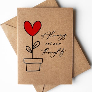 Carte toujours dans nos pensées, carte de sympathie kraft, carte de sympathie simple, carte de pensée pour vous, carte de perte d'animal de compagnie, carte de deuil, envoi d'amour