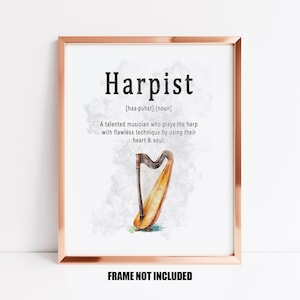 Impression d'art définition harpiste ou carte de voeux, cadeau pour joueur de harpe, carte pour joueur de harpe, carte de remerciement pour harpiste, cadeau de mariage pour harpiste