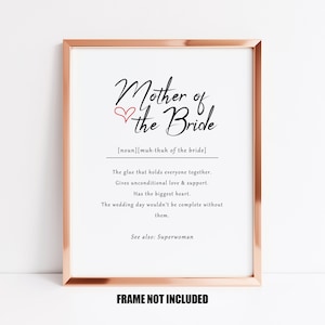 Mother of the bride definition print, mother of the bride gift, wedding gift for parents, mother wedding favour, thank you mom at wedding