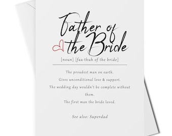 Definizione di padre della sposa, biglietto di ringraziamento per il papà, biglietto di nozze per il padre, regalo per il padre della sposa, biglietto di nozze per i genitori