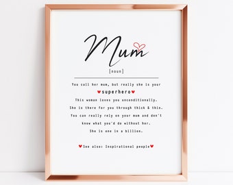 Mum definition art print, sentimental Mum gift, Mum gift for any occasion, Mum birthday gift, Mum keepsake, Mum appreciation