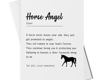 Horse angel definition card, horse with sympathy card, pet loss, horse loss, horse remembrance card, horse memorial card, pet bereavement