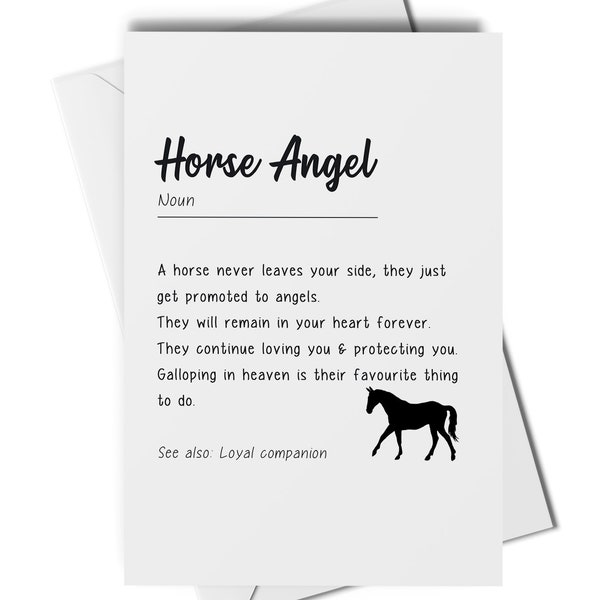 Horse angel definition card, horse with sympathy card, pet loss, horse loss, horse remembrance card, horse memorial card, pet bereavement