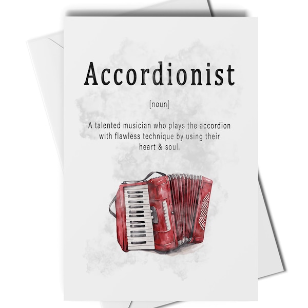 Accordionist definition greetings card, card for accordion player, keepsake for accordion player, birthday card for accordion player