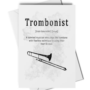 Tarjeta de felicitación de definición de trombonista, Tarjeta de trombón, Tarjeta de cumpleaños para trombón, Tarjeta de estudiante de trombón, Tarjeta de profesor de trombón