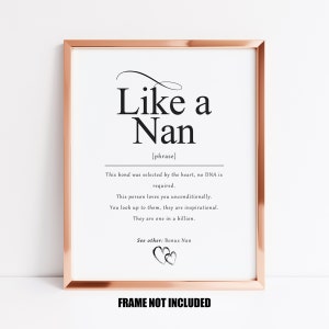 Like a nan definition art print, gift for someone that is like a nan to you, gift for stepnan, gift for bonus nan, bonus grandma gift