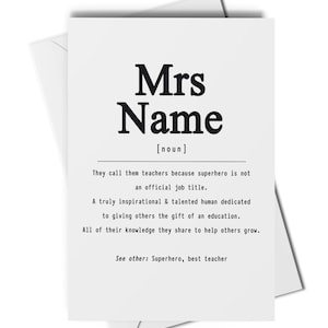 Tarjeta de definición de maestro personalizada o impresión de arte, impresión de maestro personalizada, tarjeta de maestro personalizada, regalo de maestro personalizado, regalos de fin de período