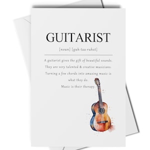 Tarjeta de definición de guitarrista, tarjeta de guitarrista, tarjeta de cumpleaños para guitarrista, tarjeta para músico, tarjeta para profesor de música, tarjeta de guitarra en blanco
