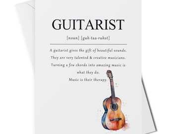 Guitarist definition card, guitar players card, birthday card for guitarist, card for musician, card for music teacher, blank guitar card